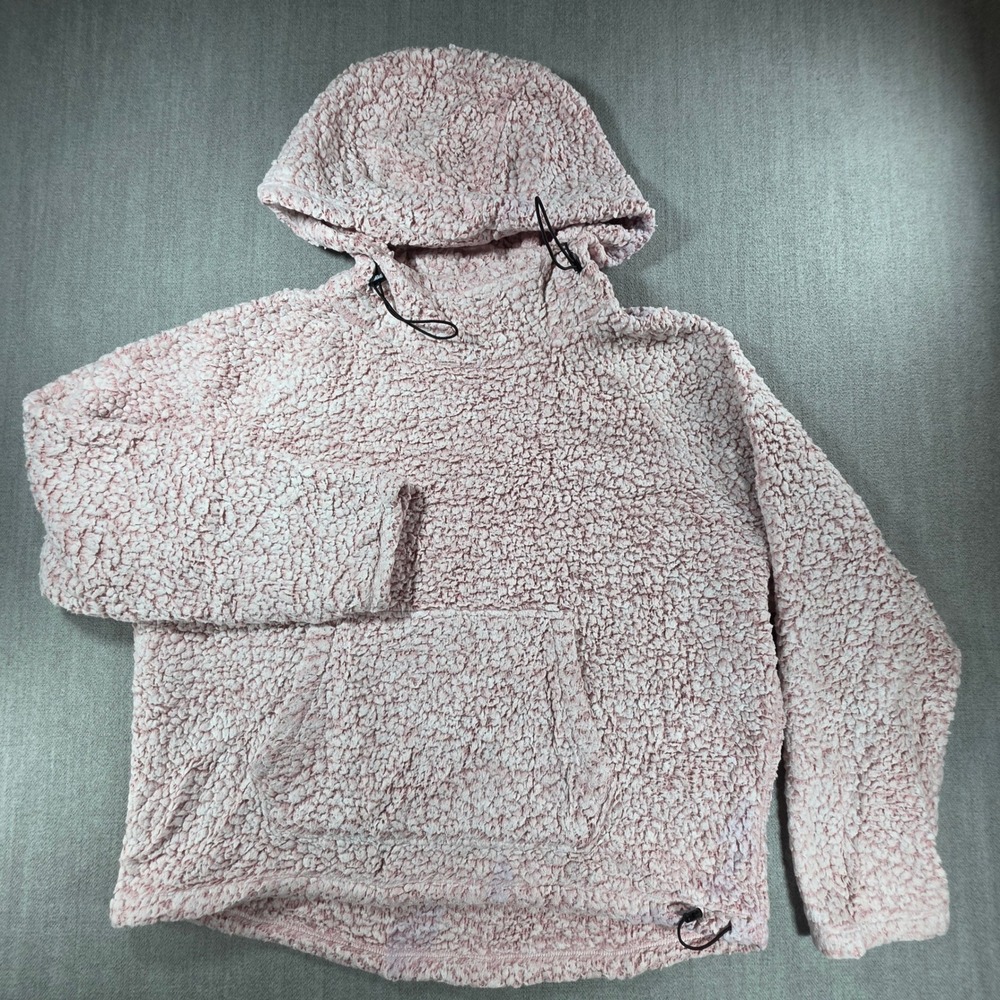 PINK Victoria's Secret Hoodie Women Large Pink Sherpa Fleece Pullover Bungee